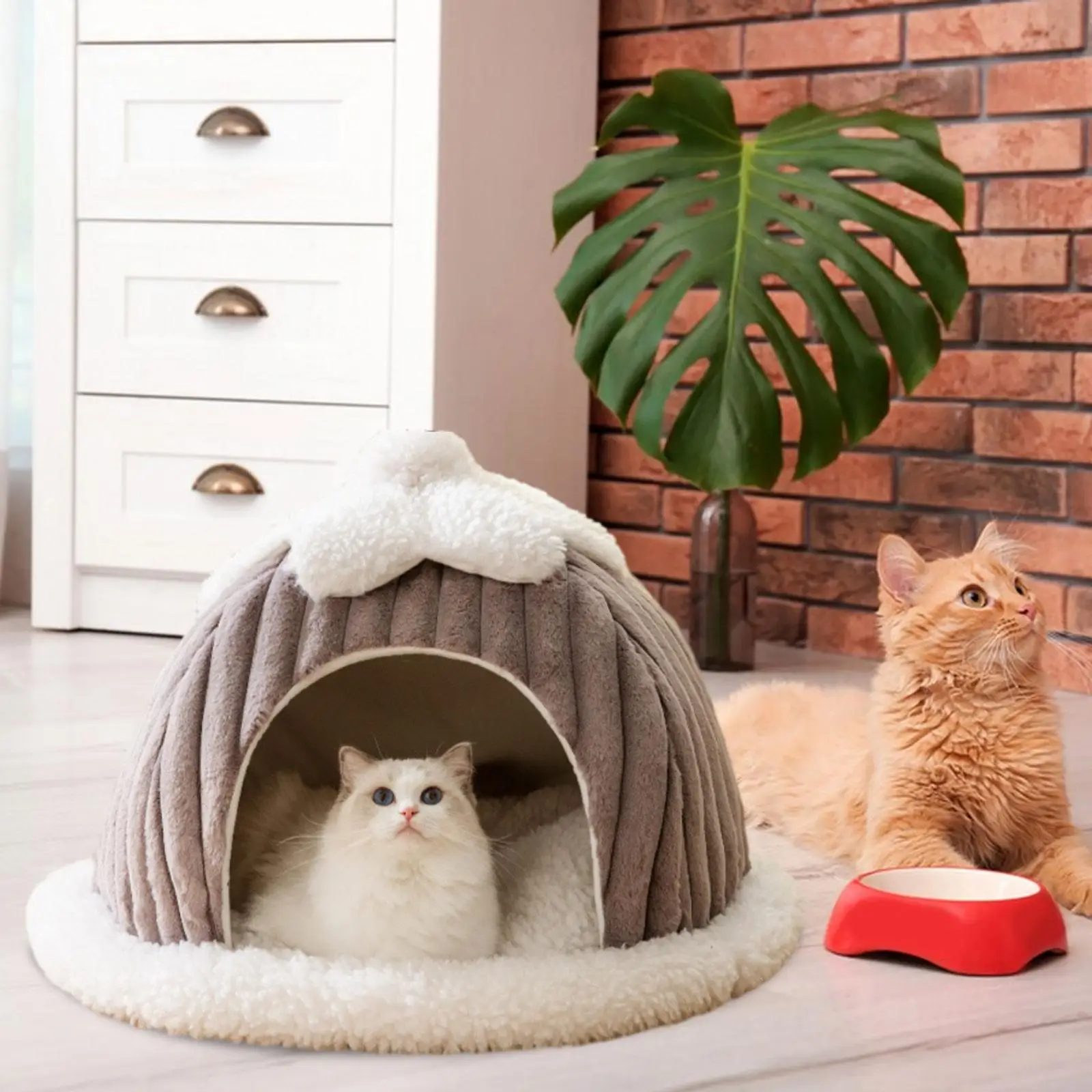 Cat Bed Self Warming Cat House Semi Enclosed Pet Cat Nest Cat Bed Cave for under 6 Catties Pomeranian Poodle Kitten Dog