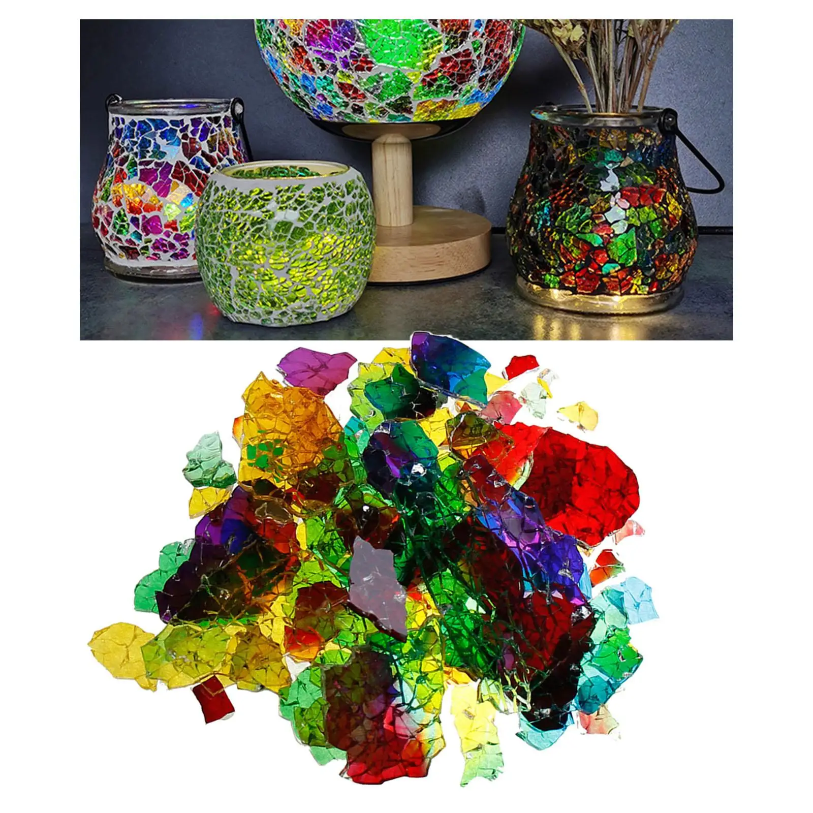 300G Broken Bright  Tiles DIY Puzzle Arts Mosaic Tiles Pieces  Lamp Craft Candle Holder Sill Artwork