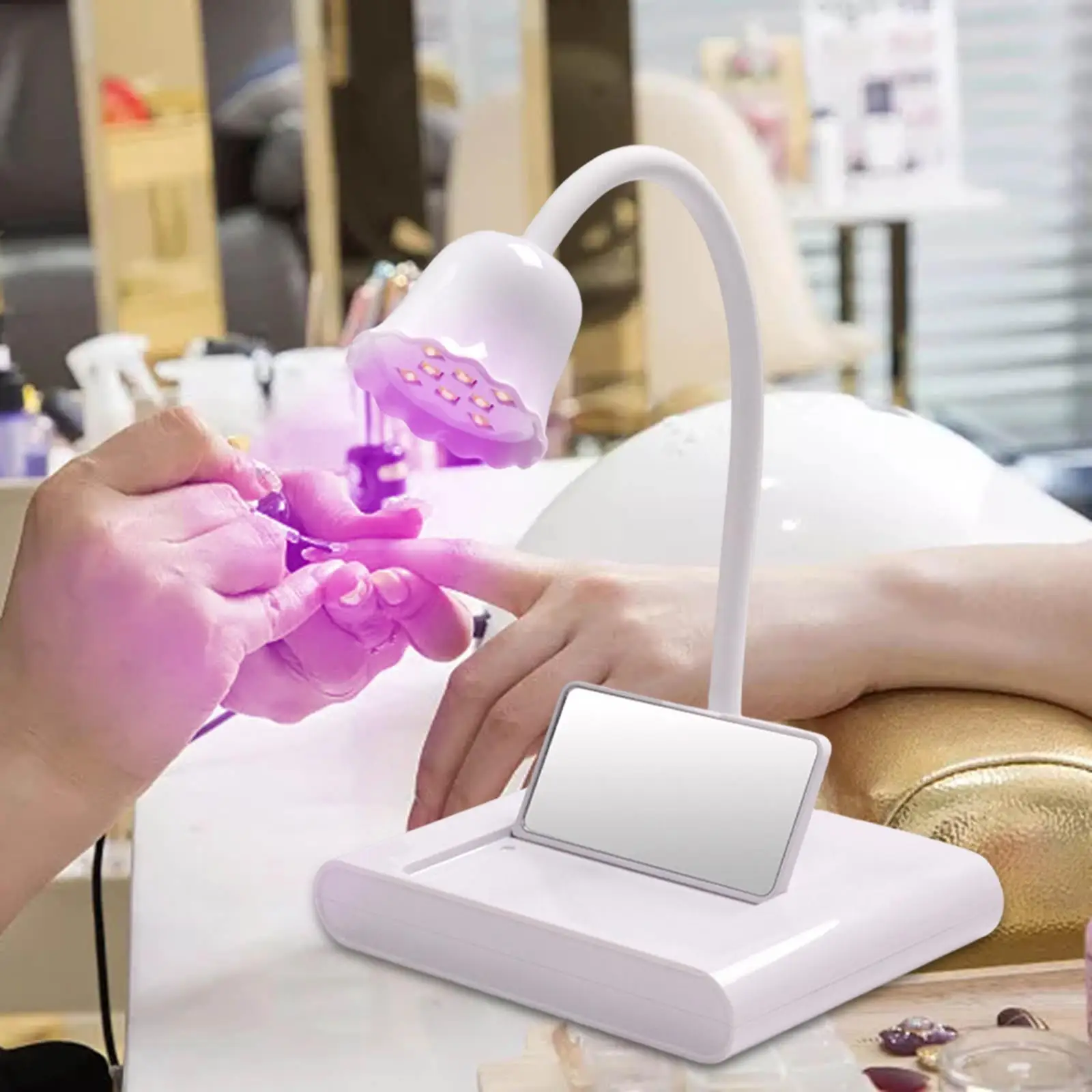 LED Nail Lamp with Mirror 360 Degree Rotatable 20W Portable Professional with 8Pcs LED Nail Dryer Machine for Fingernail