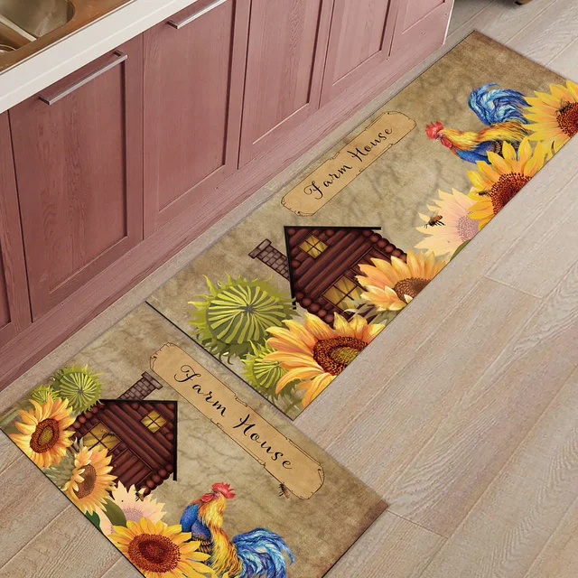 1pc Polyester Kitchen Rug, Modern Hen Pattern Kitchen Mat For Kitchen