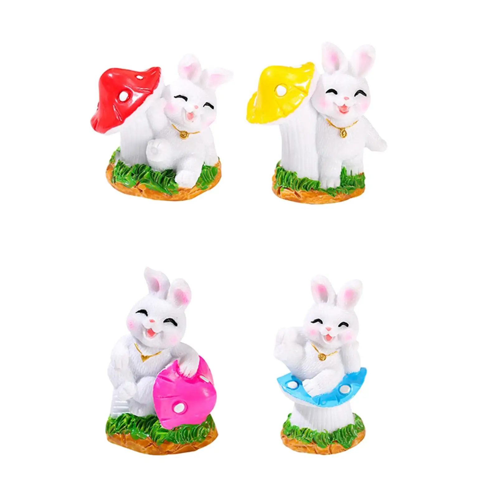 4Pcs Hand Painted Rabbit Animal Figurine Bunny Figurine Rabbit Decoration Sculpture Statue for Micro Landscape Car Easter Gifts