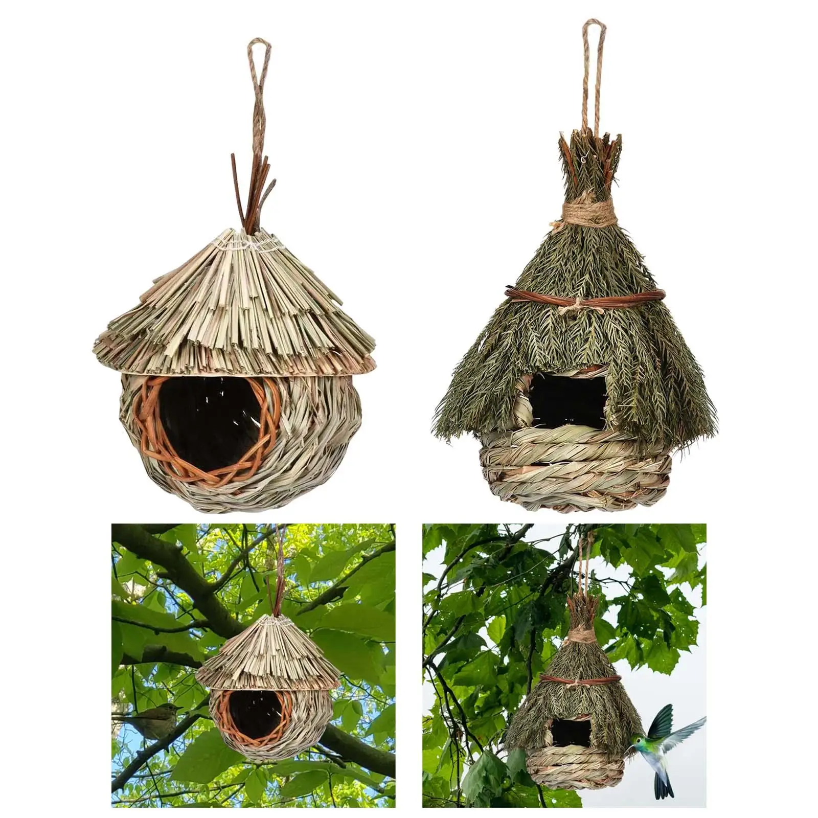 Natural Birdhouse Decoration Pet Bedroom Hut Cozy Woven Hanging Birds Cage Nest for Lovebird Pigeons Parrots Owls Outdoor