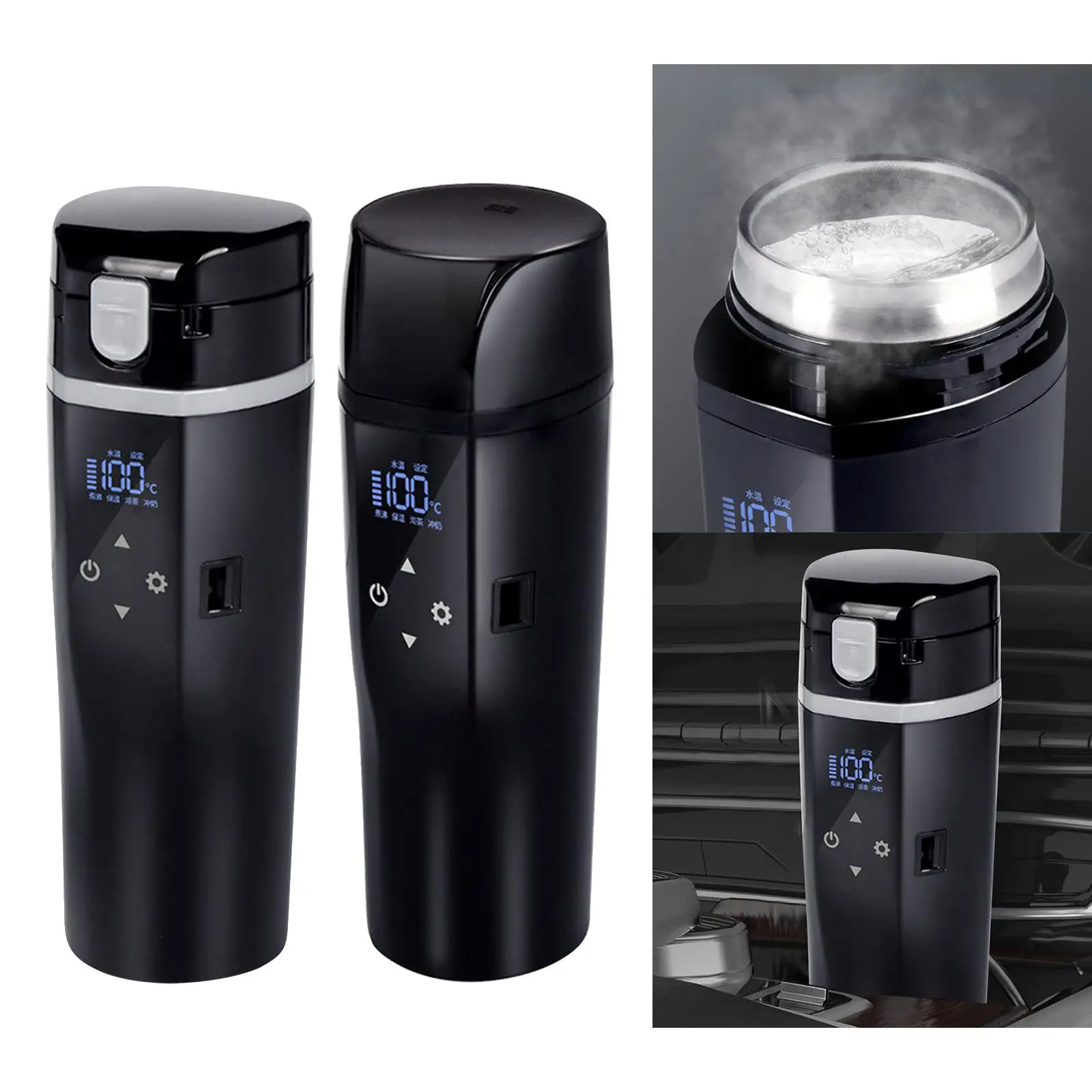 Car Kettle Heating 12V/24V Digital Display Touch Control 450ml Fits for Travel Auto Shut Off Tea Coffee Cigarette Lighter