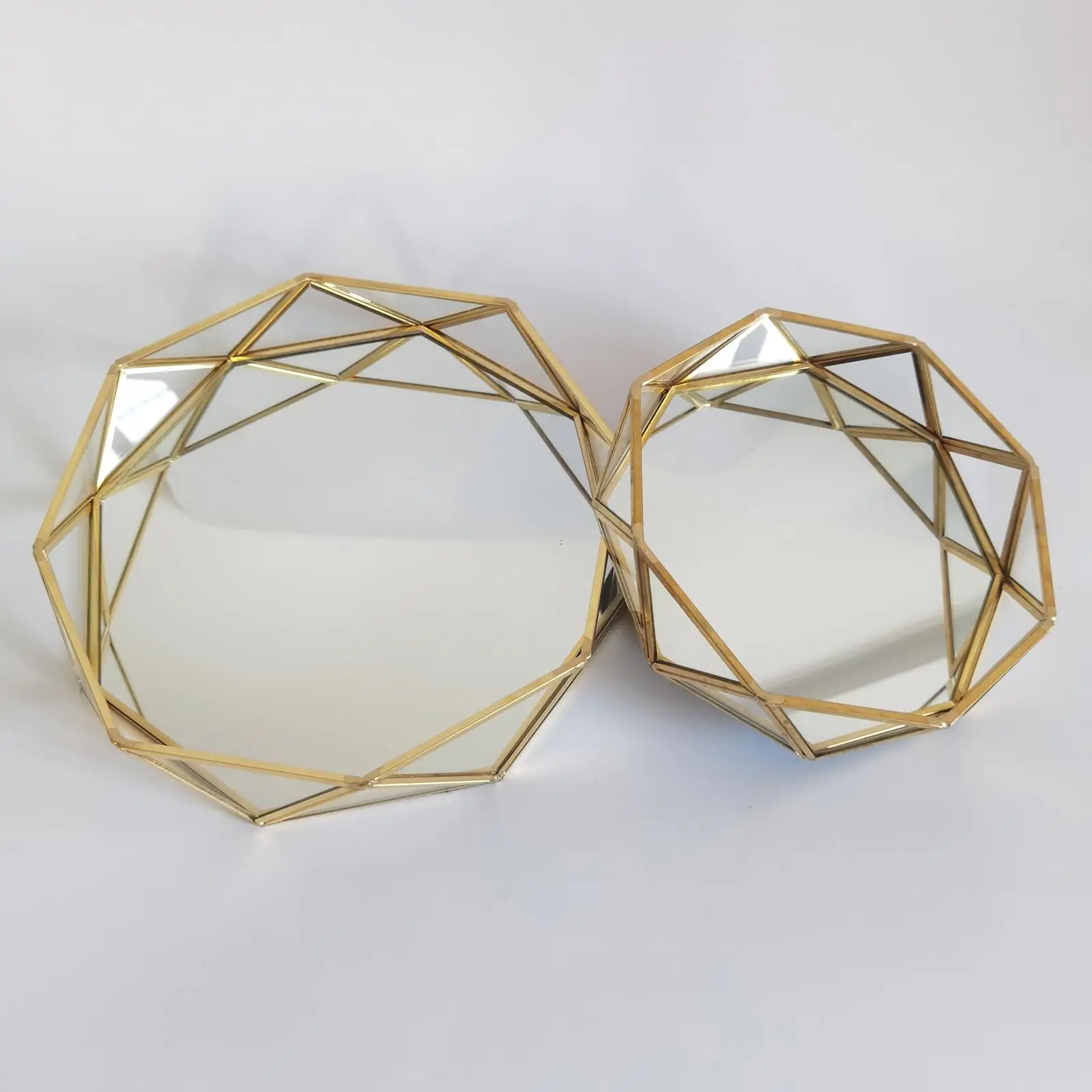 Round Mirror Glass Decorative Geometric Golden Drinks Display Tray