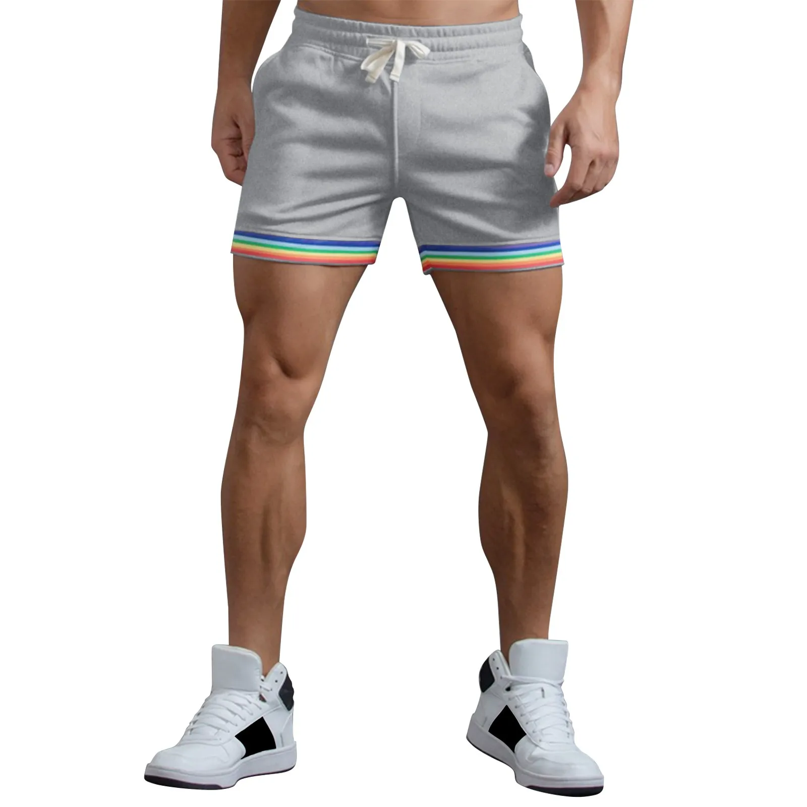 Calções casuais listrados orgulho arco-íris masculino, calça