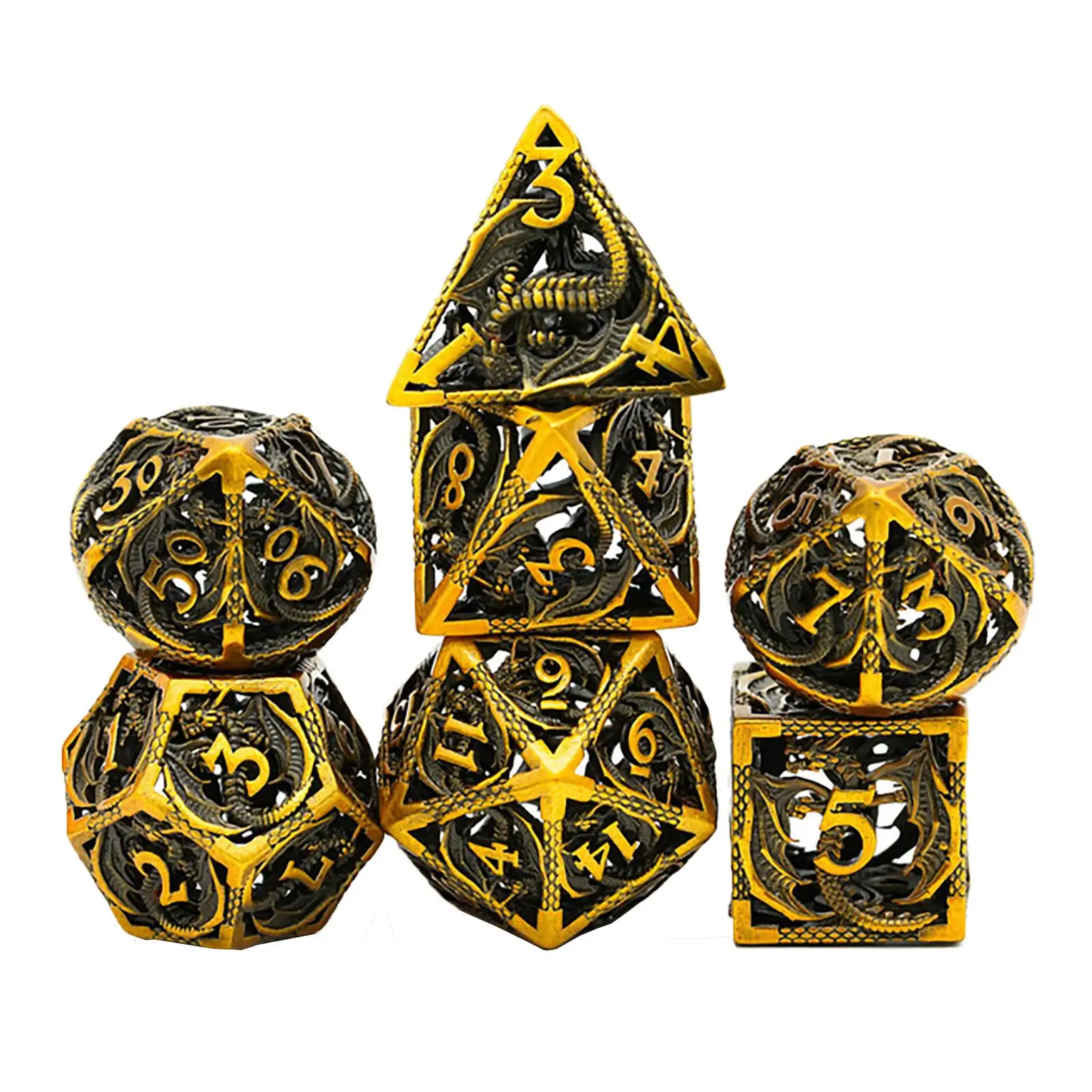 Hollow Metal Dice Set DND Polyhedral D&D Dragon Dice for Role Playing Games dice RPG Dragon Pattern-ancient