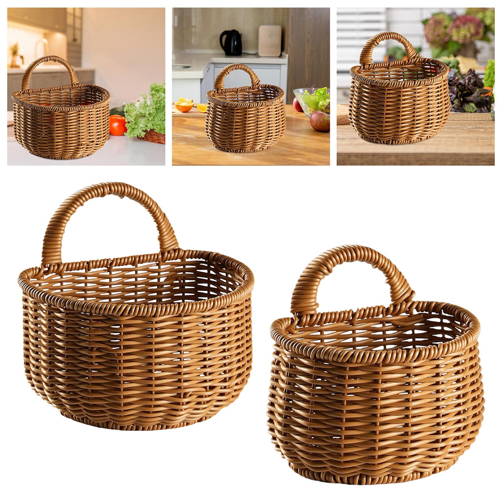 Woven Hanging Baskets Kitchen Storage Basket Organizer Plants Holder with Handle