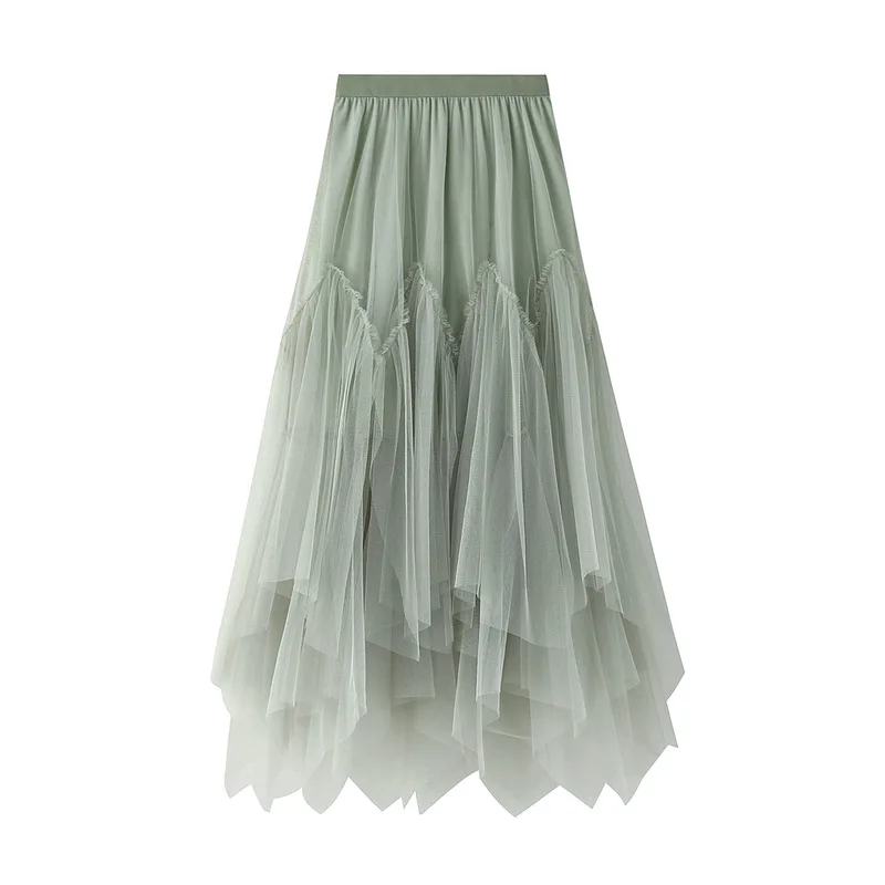 crop top with skirt Autumn and Winter Women's Mid-length A-line Skirt Tutu Skirt Long Skirt Mesh Fresh Irregular Pleated Skirts Womens Y2k Skirt long skirts for women