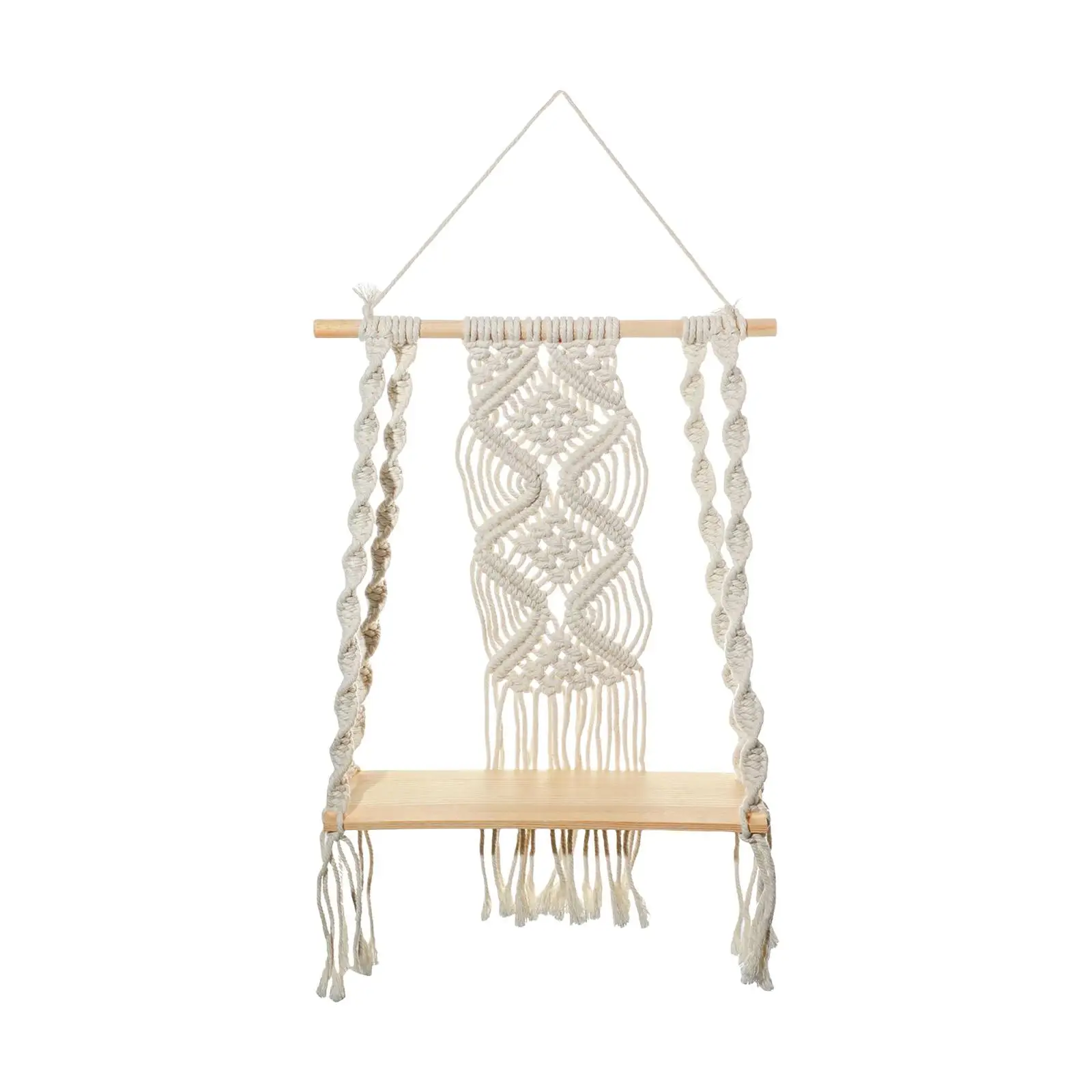 Macrame Wall Hanging Shelf Rack Single Tier Decorative Shelving for Living Room,