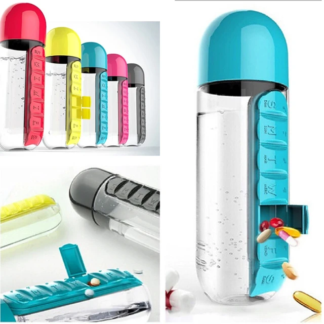 Water Bottle With Weekly Pillbox Small Combine Pill Case Organize