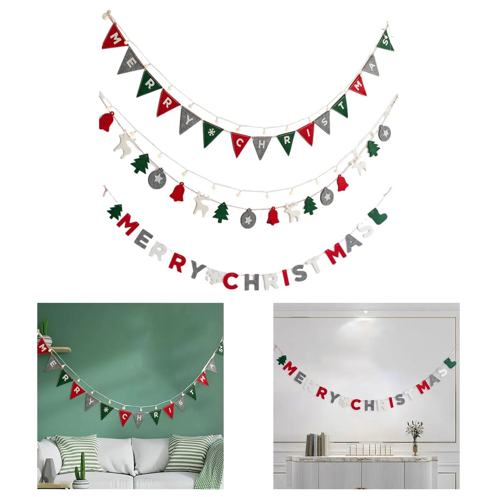 Merry Christmas Fabric Banner Bunting Garden Celebrations Xmas Hanging Decor