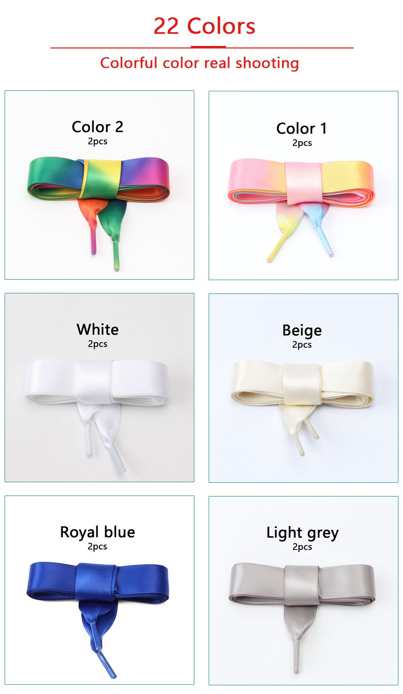 New Ribbon Sneakers Laces Satin Candy Color Double Sided Polyester Smooth 2cm Wide Women Shoes Shoelace Silk Wide Flat Web Lace
