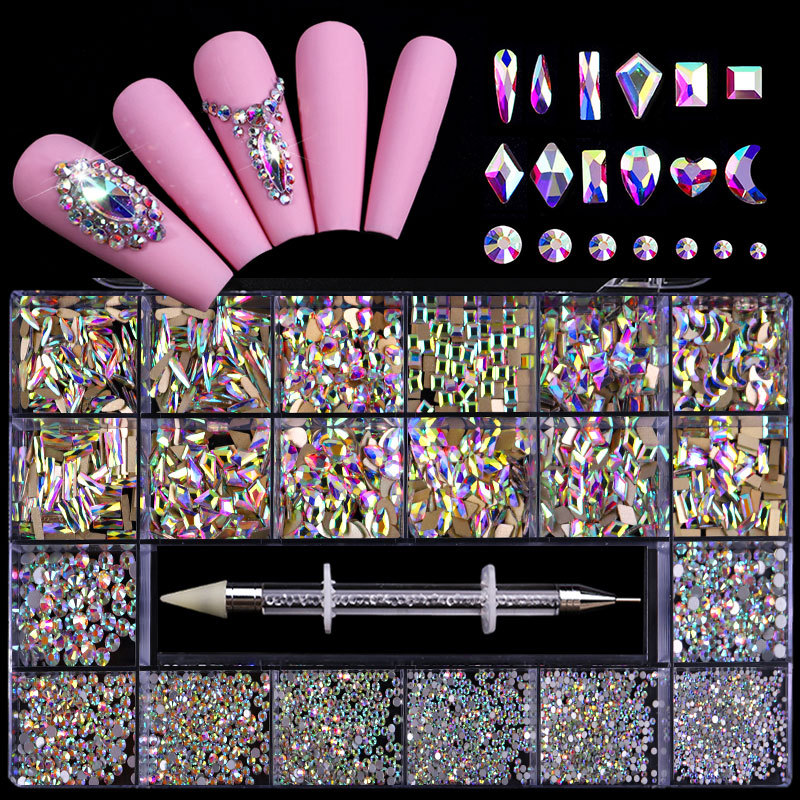 Best of 2800pcs Luxury Shiny Diamond Nail Art Rhinestones Crystal Decorations Set AB Glass 1pcs Pick Up Pen In Grids Box 21 Shape Reviews & Tips