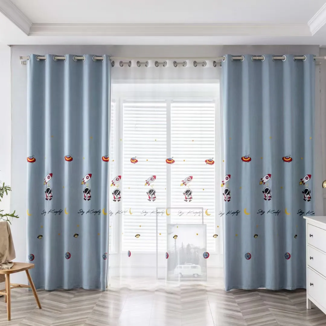 Curtains for Living Room Dining Bedroom New Cartoon Boy Room Astronaut Embroidered Children's Room Curtain Fabric Door Window-xj