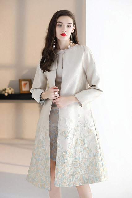 Spring Autumn Jacquard Coat for Women Long Sleeve Covered