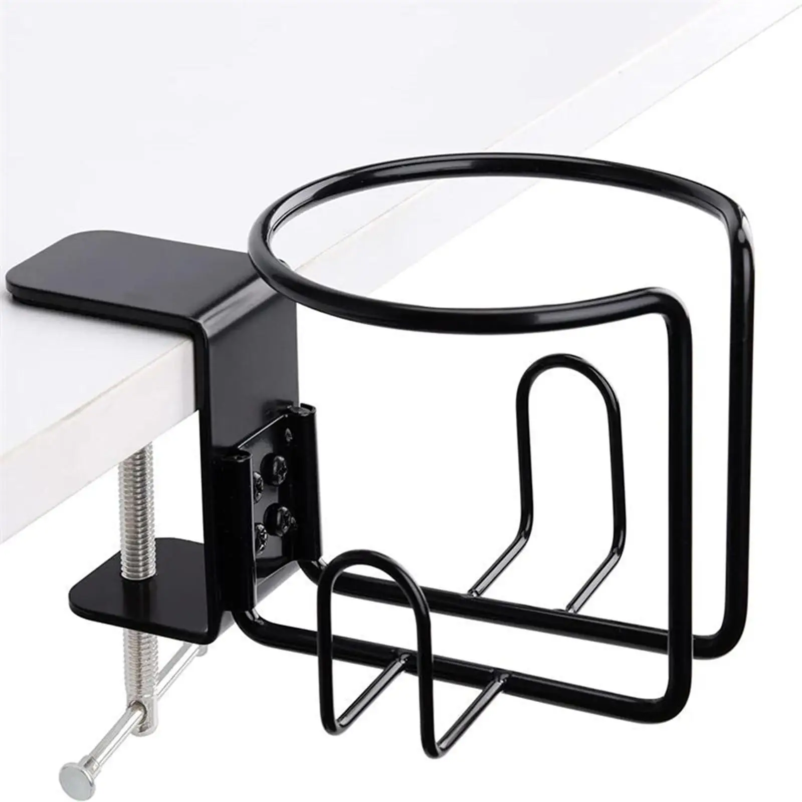 Anti Spill Cup Holder with Headphone Hanger Large Gaming Desk Accessories Black Horizontal or Vertical Mount Desktop Organizer