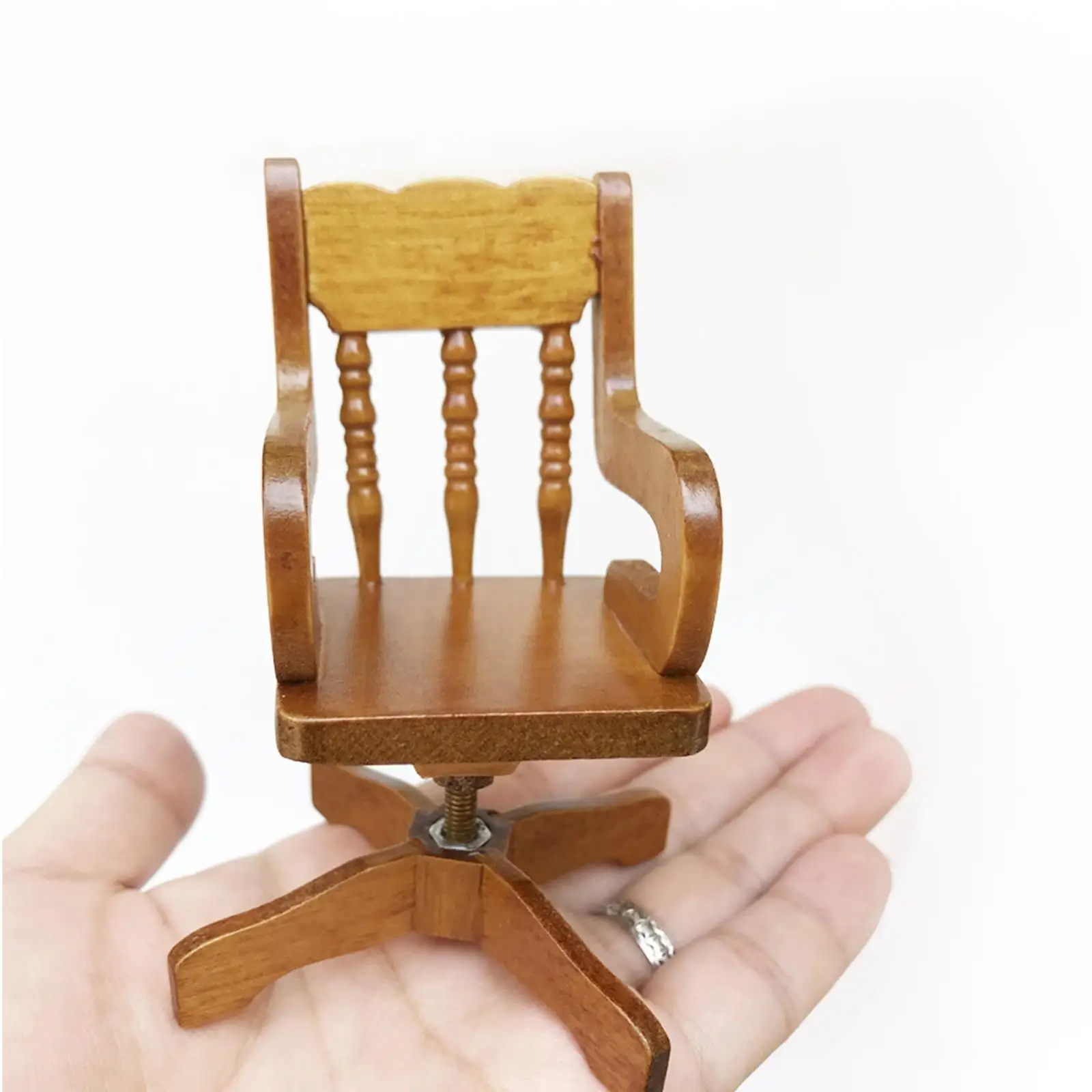 1/12 Scale Mini Dollhouse Swivel Armchair Model Wooden for Living Room