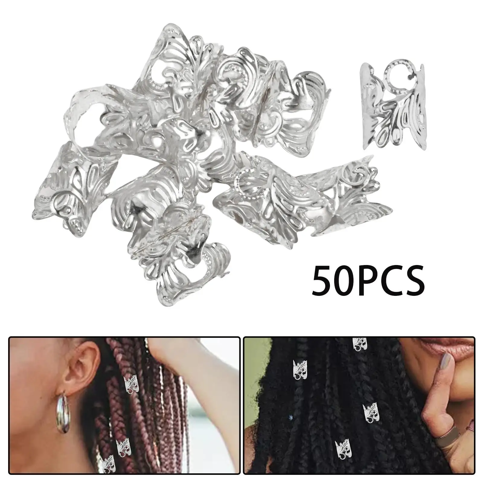 50Pcs Dreadlocks Beads Braids Ring Clips Beard Beads Adjustable for Pendants