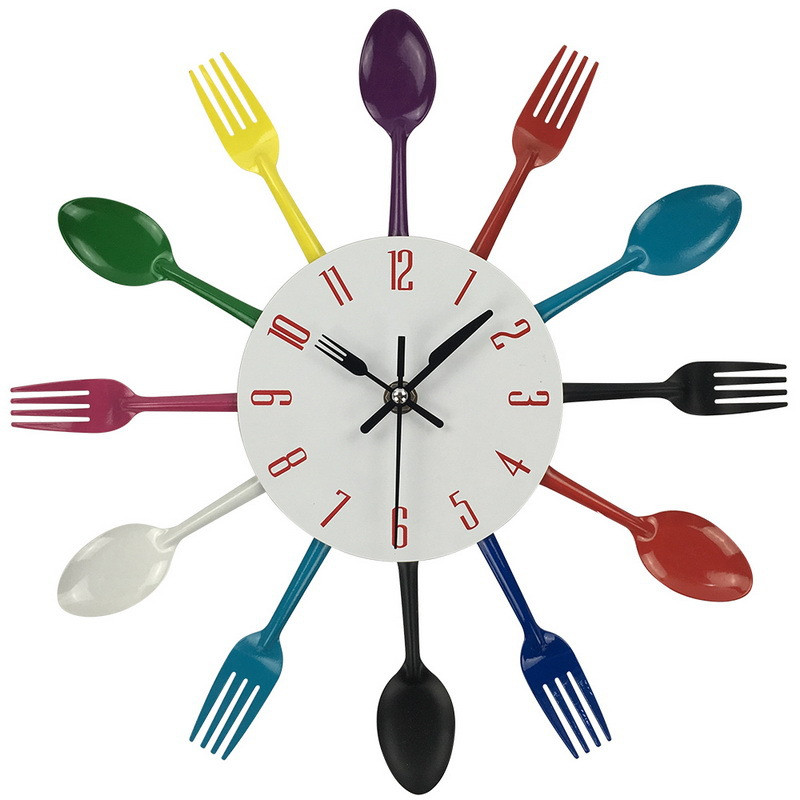 Description Picture 3 of itemMulticolor Clock Creative Design Home Decoration Cutlery Kitchen Utensil Spoon Fork Clock Wall Clock for Livingroom Bedroom
