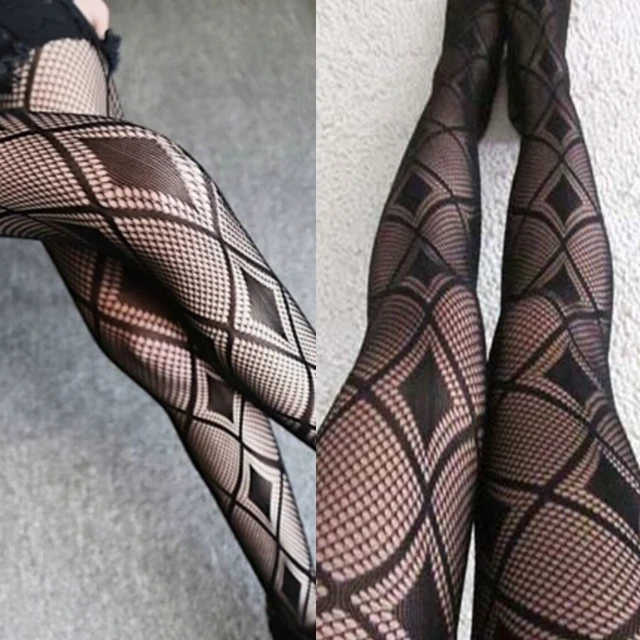 Women's Gothic Long Hollow Out Pantyhose Black White Sexy Lace Fishnet  Tights Club Party Mesh Thigh High Stockings Punk Leggings - Tights -  AliExpress