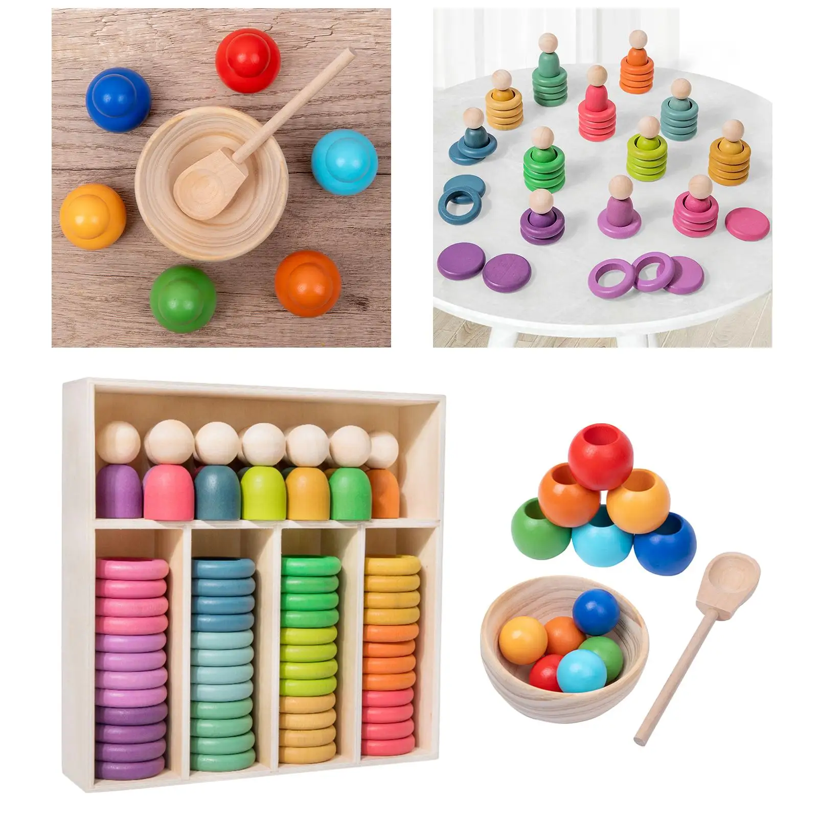 Wooden Rainbow Stacking Sorting Toys Montessori Toy for Boys Girls Gifts
