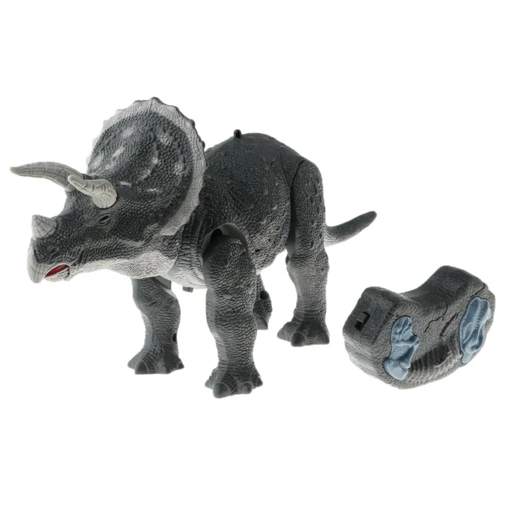 Remote Control Walking Triceratops Dinosaur Toy W/  Action Figure