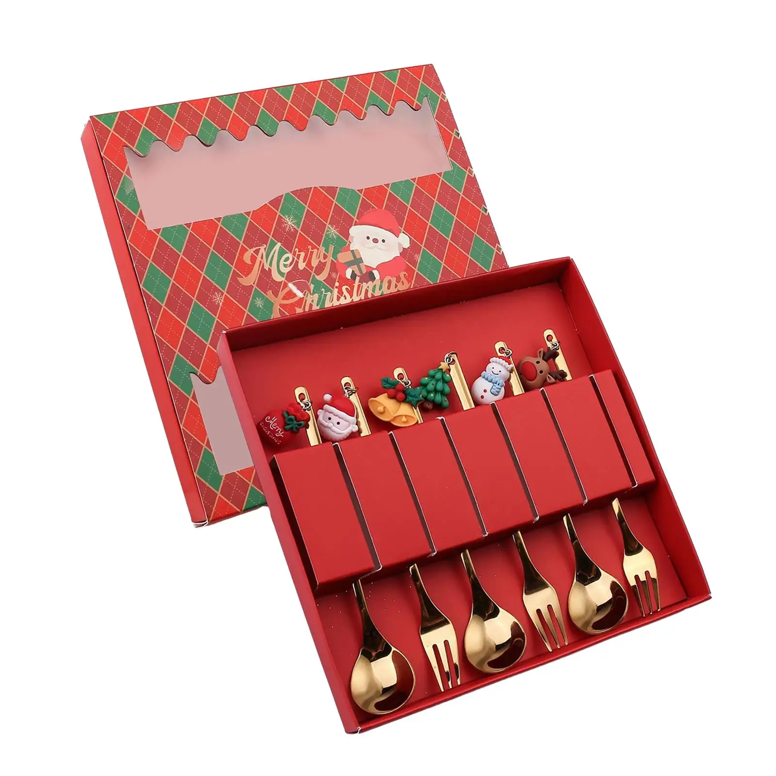 Christmas Forks and Spoons Set Xmas Flatware with Gift Box Utensils Reusable