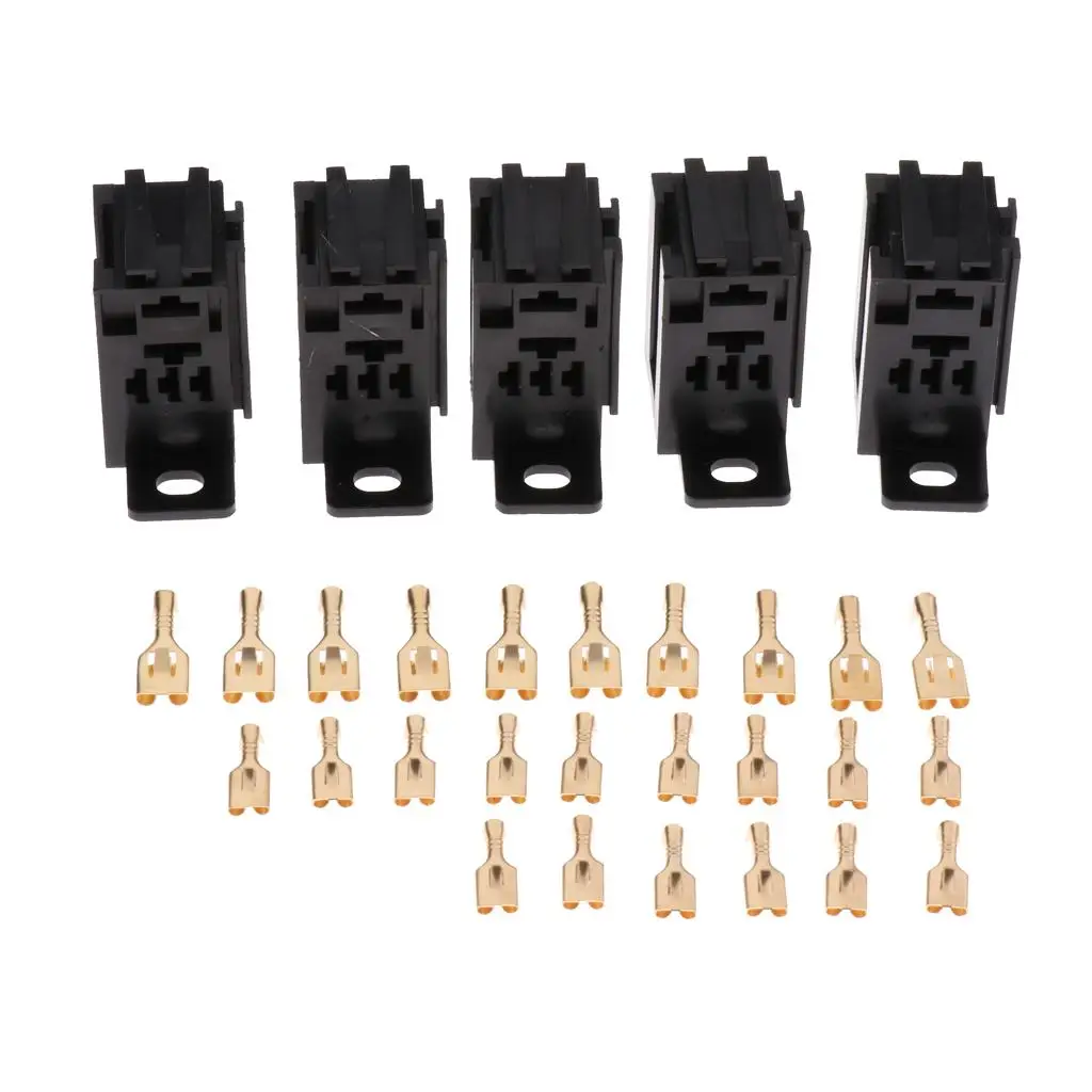 5 Sets Automotive Relay Socket Micro 60AMP 5-Pins with 25 pieces Copper Terminals