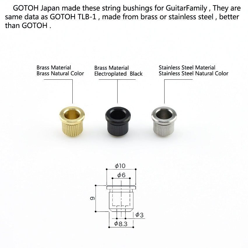 8mm Messing/Edelstahl durch Korpus Saiten hülsen/Saiten buchsen für E-Gitarre jp (Herkunft) – Detail 3