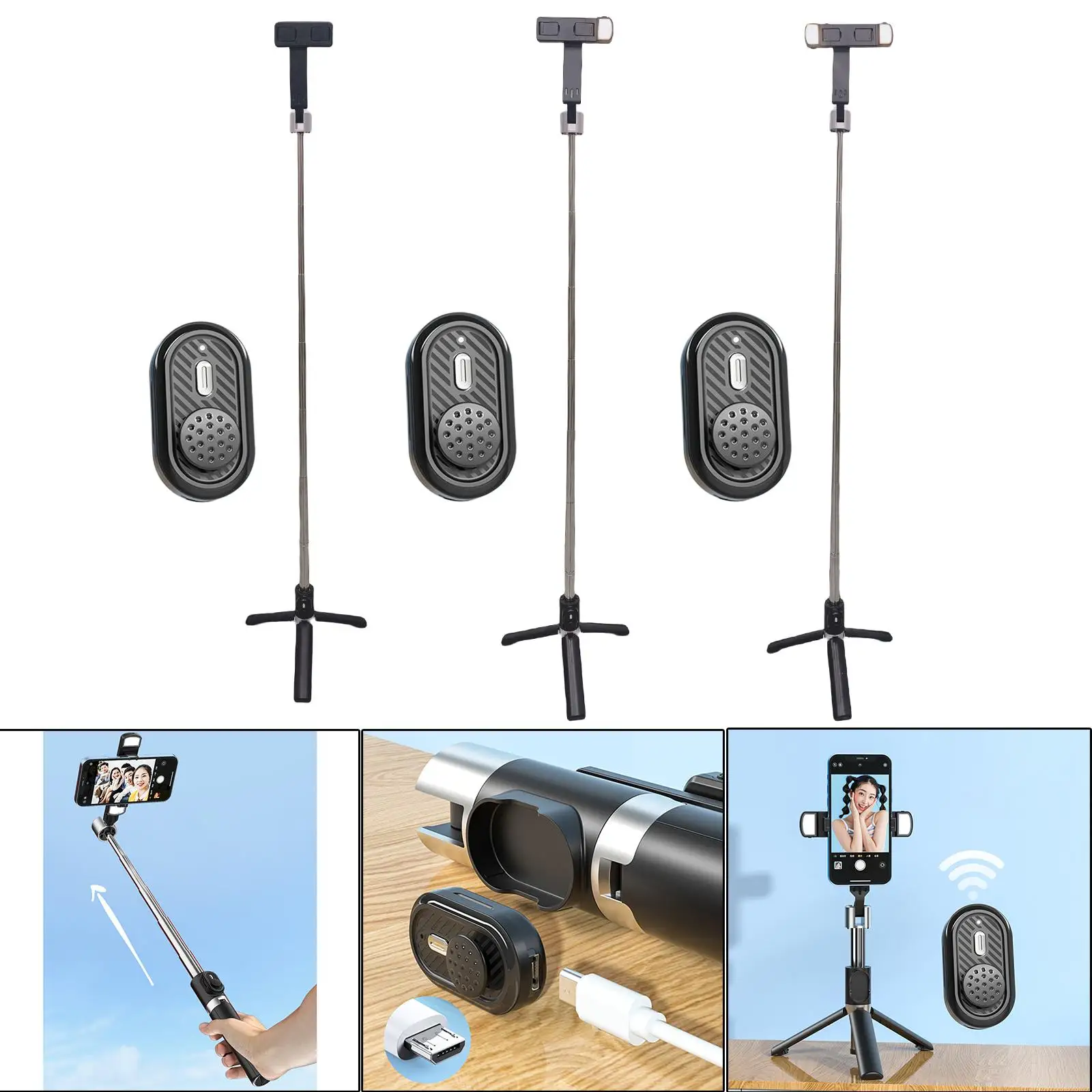 Bluetooth Selfie Stick Tripod with Wireless Remote Smart Phone Holder for for iOS