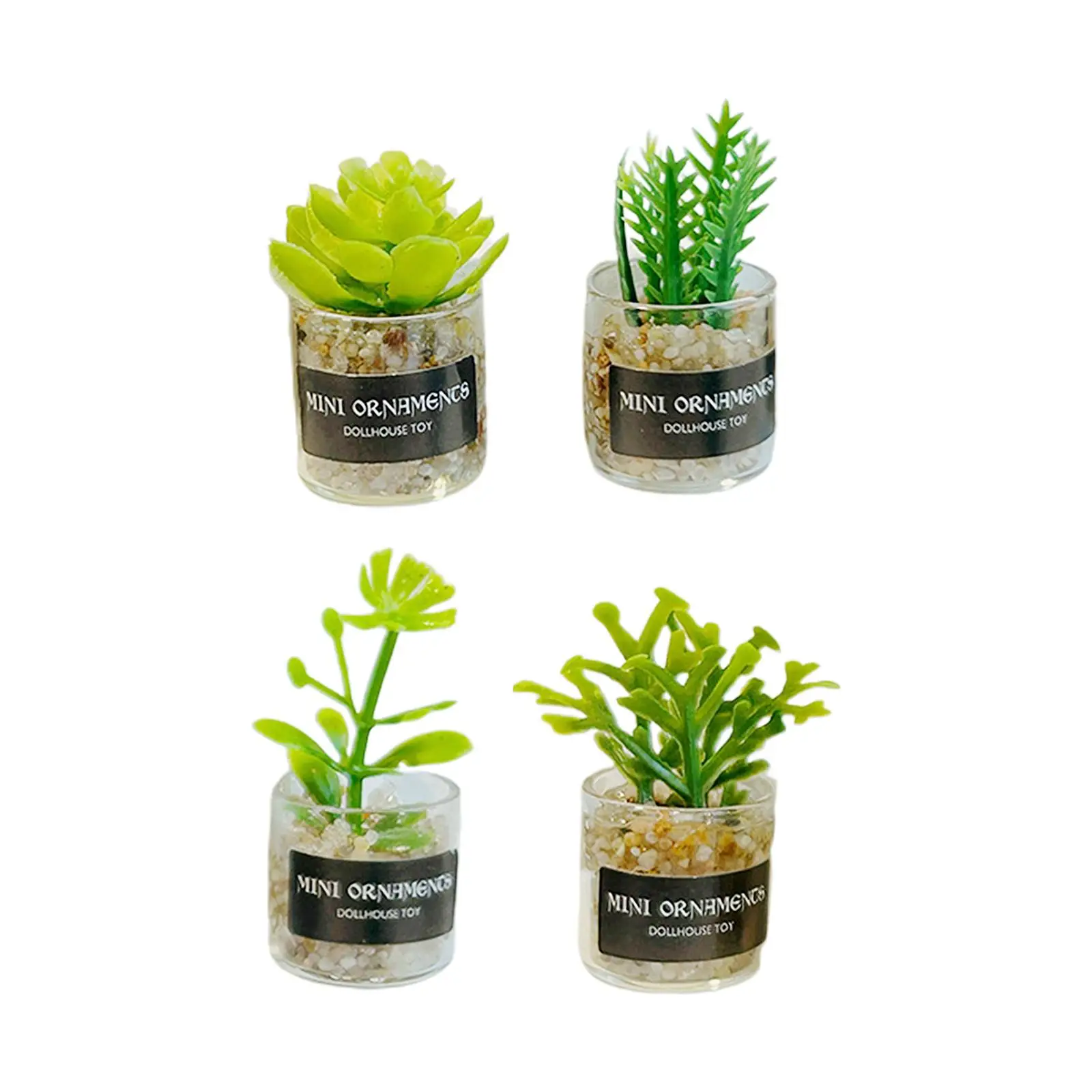 4 Pieces 1/12 Dolls House Miniature Plants Model Fake Greenery Potted Plants Simulation Plants for Dollhouse Fairy Garden Room