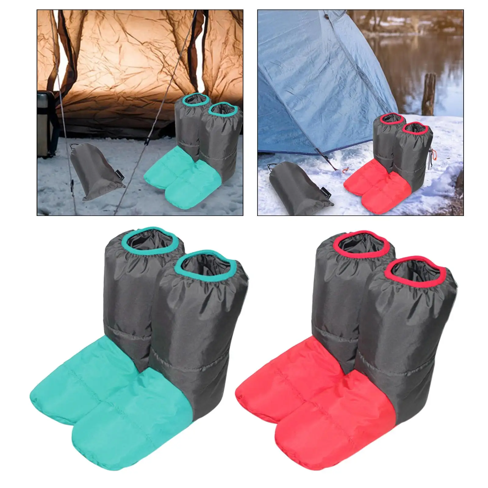 Down Booties Winter Non Slip Breathable Foot Warmer Cozy Sleeping Slippers for Camping Sleeping Bag Accessories Men Women Indoor