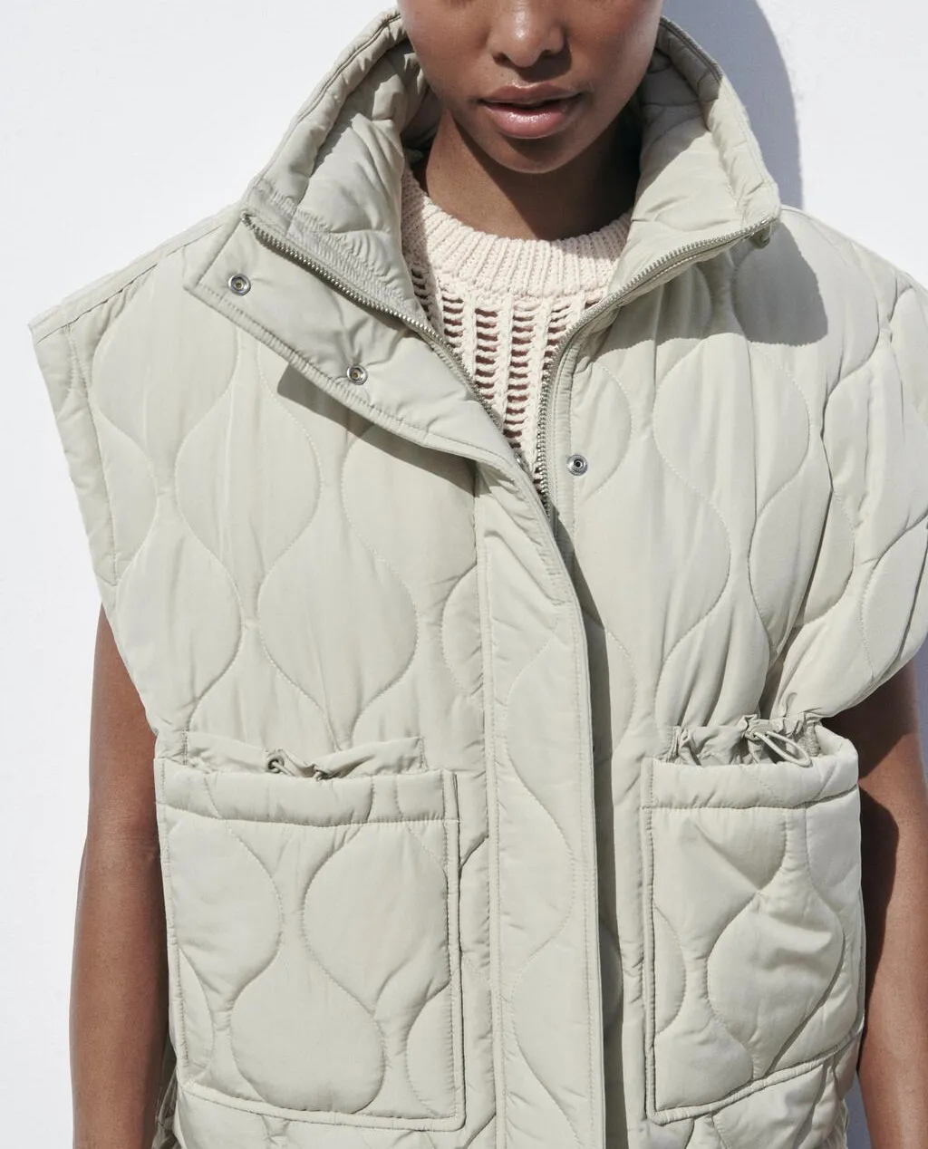 Femmes automne nouveau Patch poche col montant sans manches rembourré gilet manteau chaud coton réservoir manteau femme rembourré gilet_voghion.com