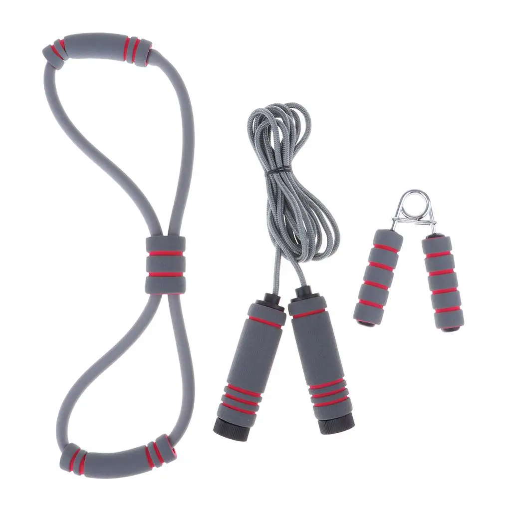 3 Piece Fitness Accessories Exercise Strengthen Equipment Jump Rope&Hand Gripper&Resistence Band for Body Building Workout