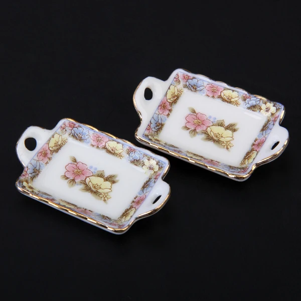 Set of 40PCS Flower Design  Porcelain  Plate Set :12  Dollhouse Miniature Home Decor Accessory