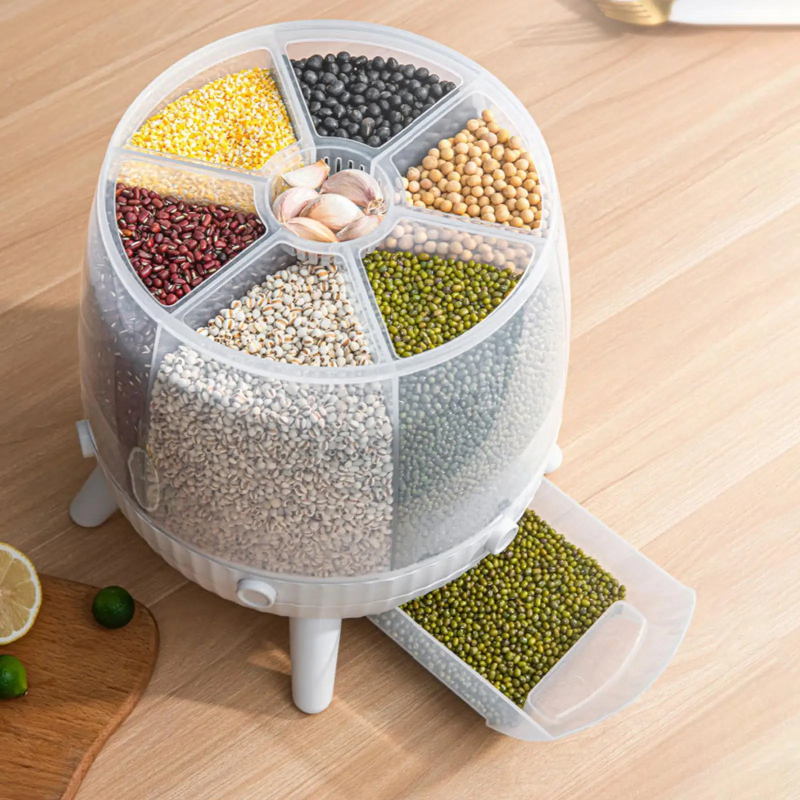 6 in 1 6KG Rotatable Rice Cereal Bucket Grain Dispenser Dry Food Storage Container for Kitchen