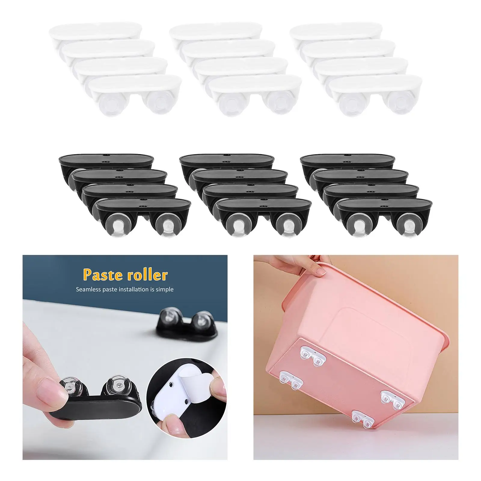 12x Self Adhesive Pulley Household Gadgets Furniture Storage Box Pulley Universal Wheel for Storage Bin Storage Box Trash Can