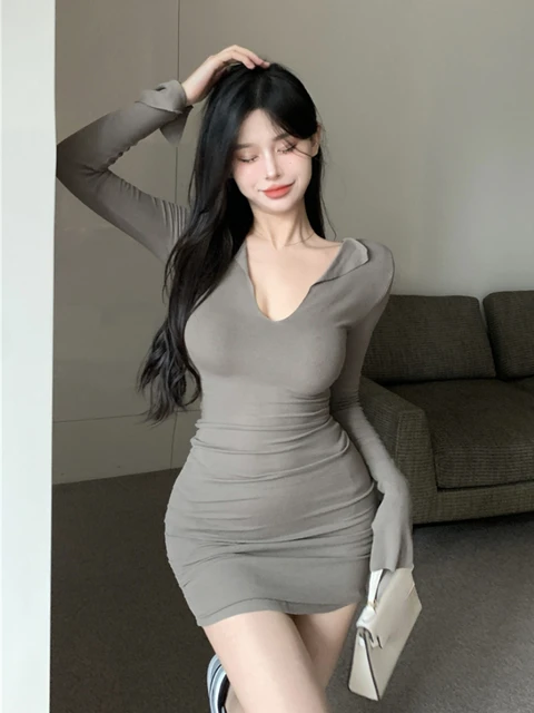 Korean One Piece Dress Women | Korean Clothing Women | Long Sleeve