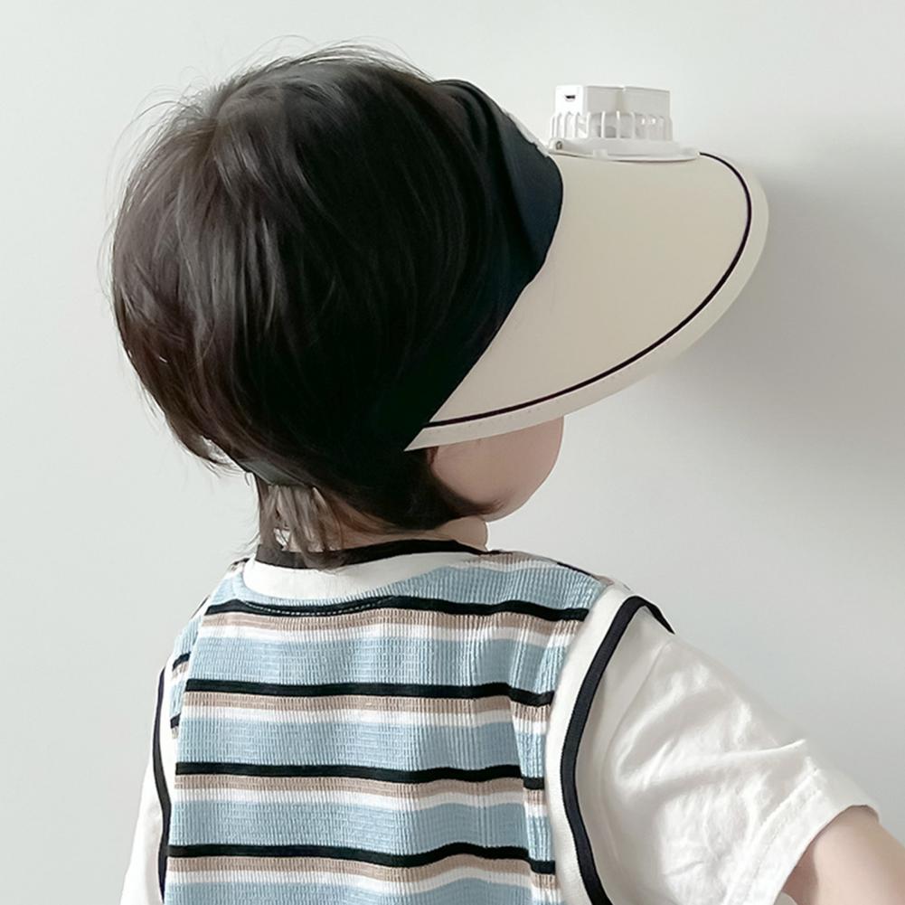 Sommer Kinder Sonne mit Mini Lüfter Leere Top Breite Krempe Visier Wandern Reise Sonnenschutz Mädchen Jungen Outdoor Hut_voghion.com
