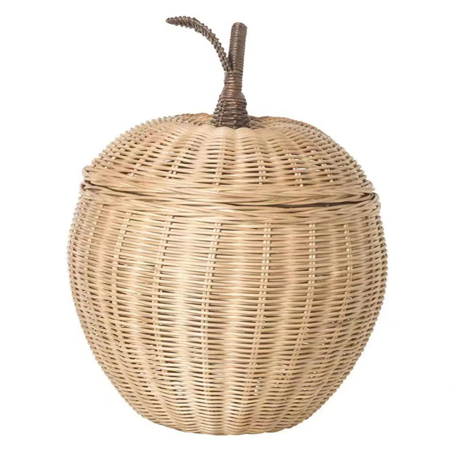 Apple Rattan Storage Basket with Lid for Countertop Living Room Utility Room