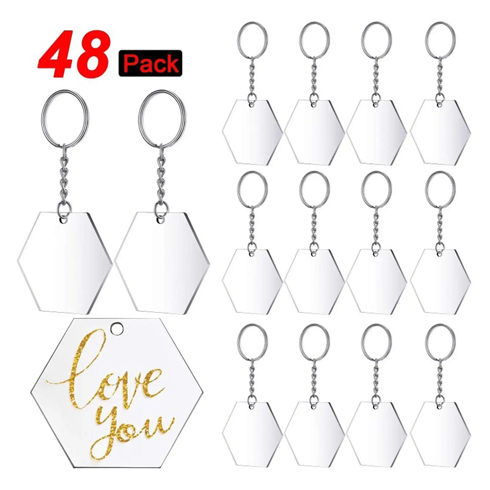 24 Sets Acrylic Keychain , Transparent Hexagon Pendant Chains and Keychain Pendant for DIY Key Rings