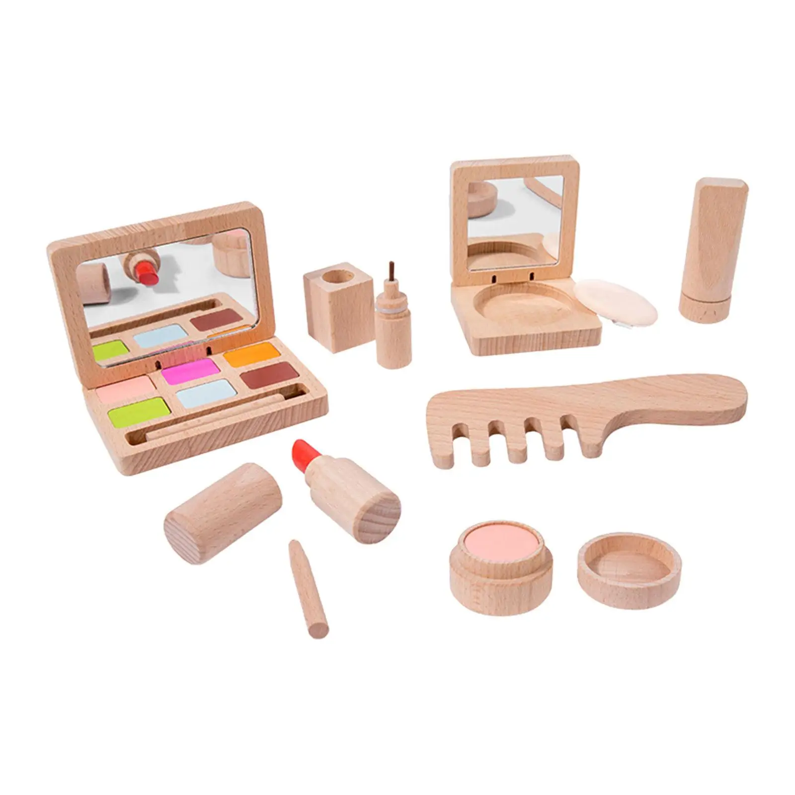 Makeup Toy Kits for Girls Role Playing Cosmetic Toy Kits Wooden Makeup Toys for Princess Dress up Birthday Toys Gift Age 3 4 5+