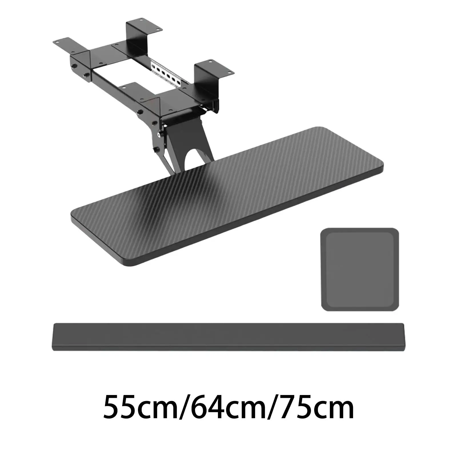 Slide Out Black Under Desk Keyboard Tray Shelf with Mounting Hardware Rotatable Ergonomic Adjustable Platform for Gaming Typing