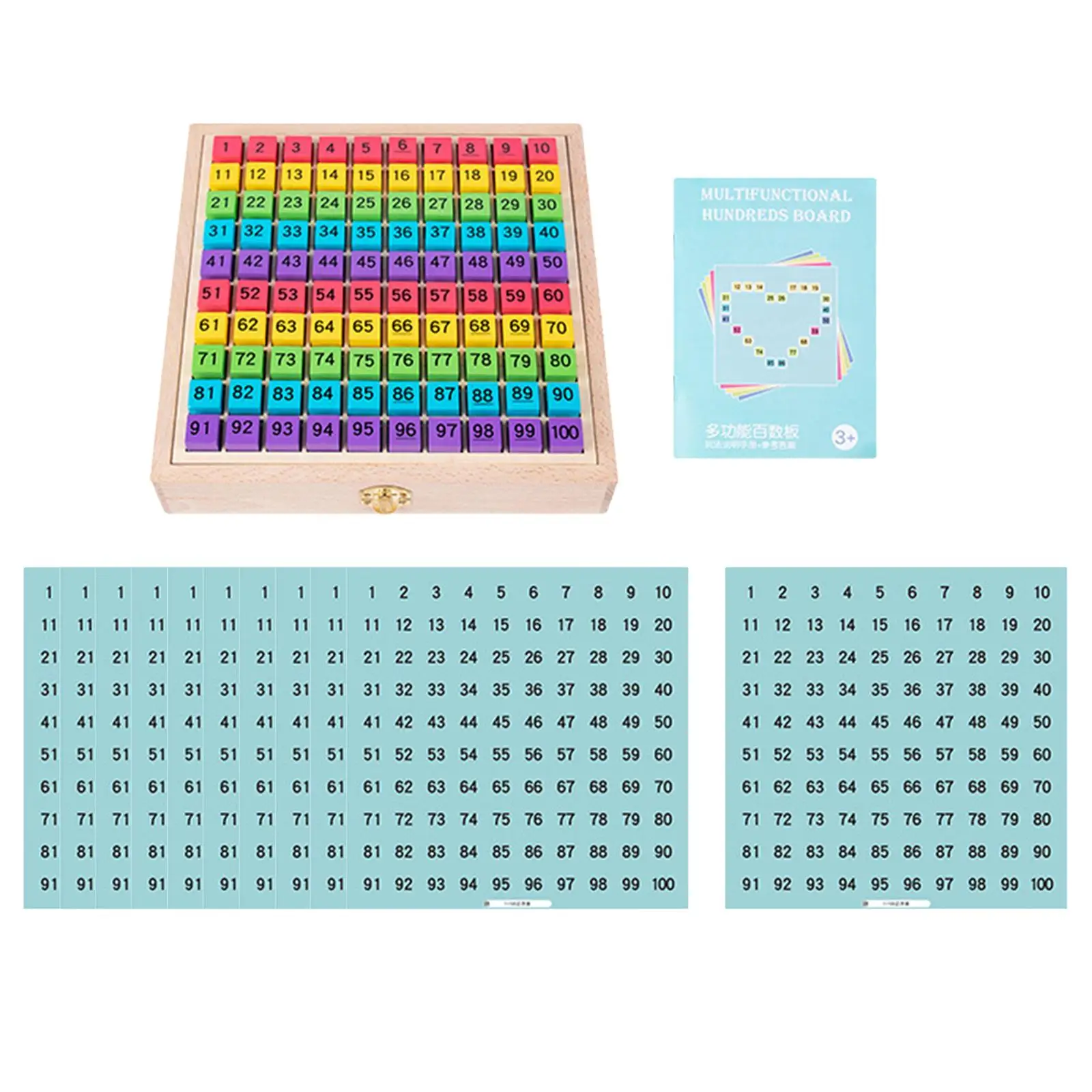 Wooden Math Hundred Board with Cards 1-100 Consecutive Numbers for Kids