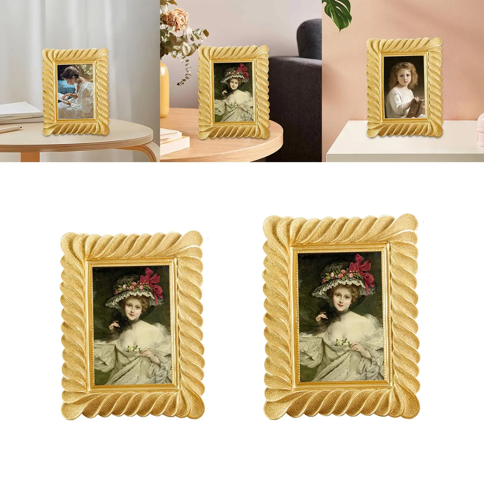 Embossed Rectangle Polyresin Photo Frame Elegant Photo Gallery Art Desktop European Style Picture Holder for Living Room Bedroom