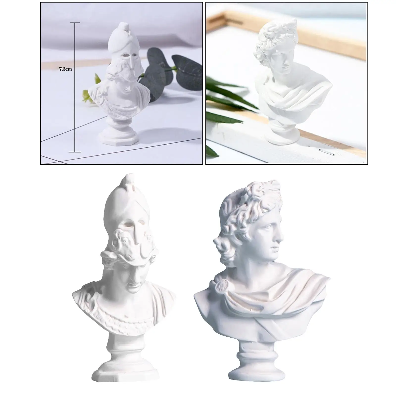 2x Greek Mythology Figurine Plaster Bust Statue Home Decoration,Famous Sculpture Gypsum Portraits Desktop 