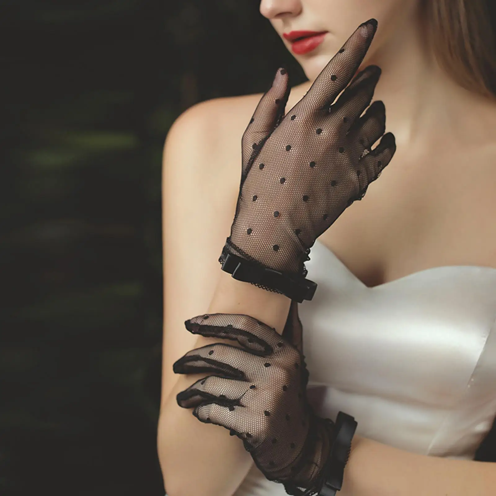 Women Bride Gloves Girls Formal Wrist Length Prom Costume Accessories Lace Gloves for Wedding