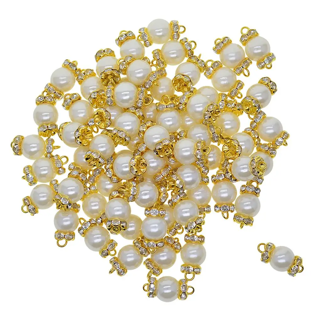 50 Pack Faux Pearl Charm Connectors 20 x 10mm Austrian Crystal Beads for Earrings Bracelet Necklace Keychain Making