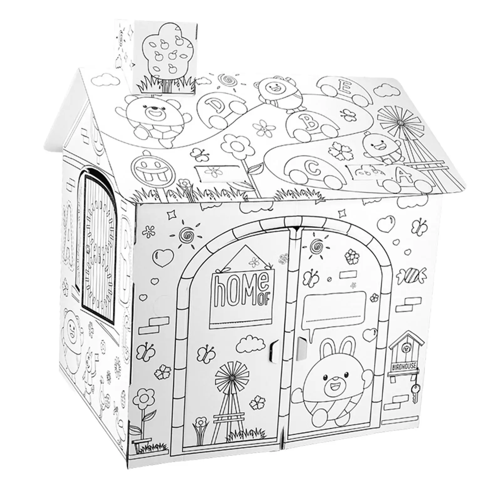 DIY Cardboard Playhouse with Color Pens Interaction Toys for Children Gifts