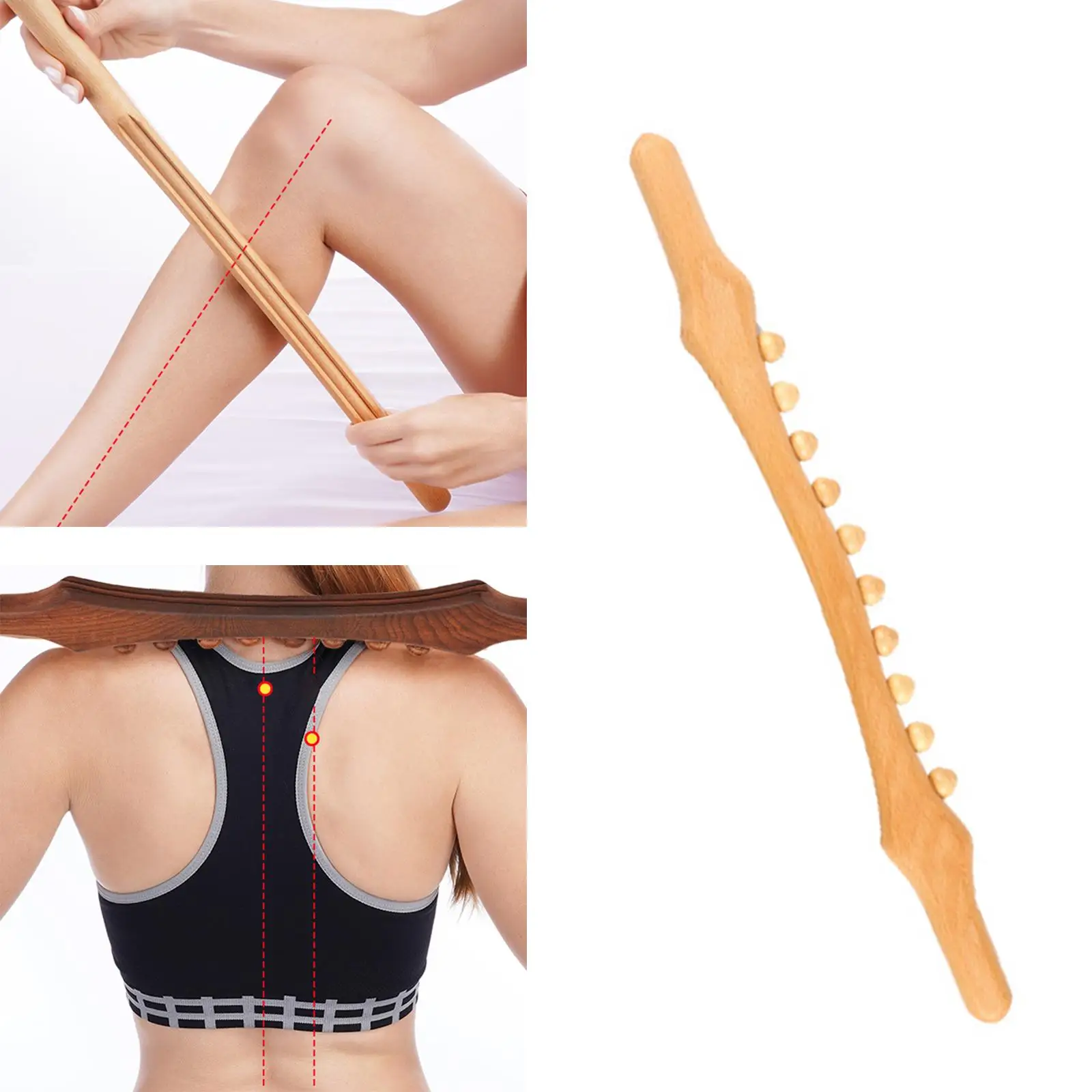 Wooden Gua Sha Scraping Massage Tool 10 Beads Acupuncture Massager Relieve Sore Muscles Massager Body Meridian for Neck Waist